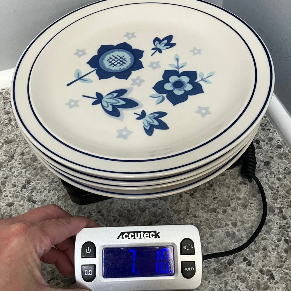 Daekor Designs Tudor Blue Stoneware Dinner Plates Set of 4 Vintage Floral Korea
